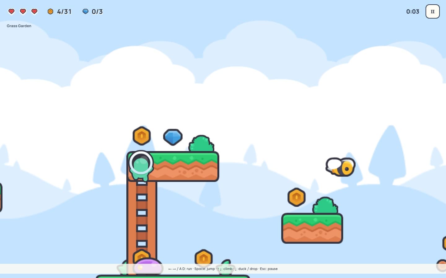 Grass Garden: introductory jumps and an elevated reward branch.
